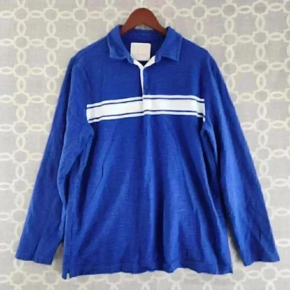 💥 Banana Republic Heritage Collection Blue Textured Long Sleeve Polo Men's XL